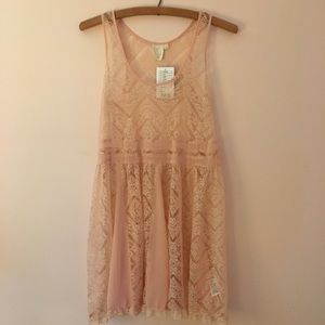 Rose colored lace lingerie/ swim cover up.